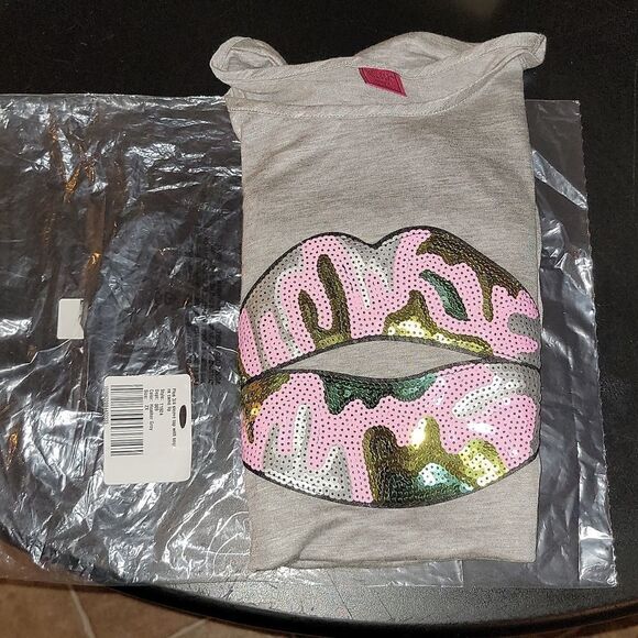 Melissa Masse Made to Measure Top Sequin Camo Lips Women's Plus Sz XXL 2X - Picture 1 of 6
